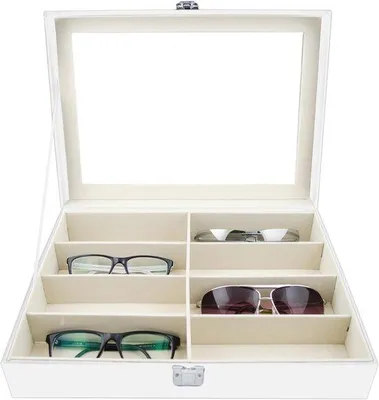 Produktbild von Famanu Brillenetui für 8 Brillen - Weiß, 34 x 25 x 8 cm - Platzsparender Brillenaufbewahrer
