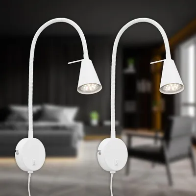 Image de BRILONER TUSA Lot de 2 lampes de lecture LED orientables bras flexibles 45 cm 4 W 400 lm 3000 K lumière blanc chaud avec interrupteur blanc lampes chevet chambre