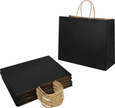 Produktbild von Famanu Papiertüten 20 Stück - 32 x 11 x 25 cm - Schwarz - Kraftpapier mit Handgriff