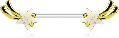Produktbild von Brustwarzen Piercing Nippelpiercing Brustpiercing Sterne Sternschnuppen Straight Barbell gold-klar