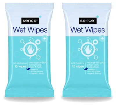 Image de 2 paquets de lingettes Sence pour les mains et le visage - 15 lingettes par paquet - Offre spéciale - 2 pièces