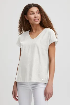 Produktbild von OXMO OXSABINE Damen Bluse Shirt aus Leinenmix mit V-Ausschnitt und Knopfverschluss am Rückenausschnitt