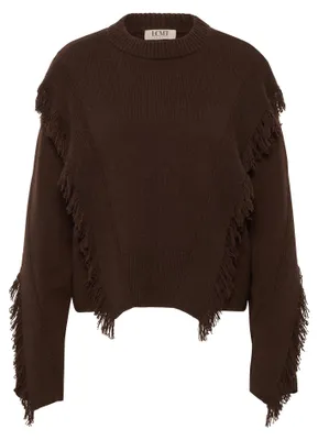 Produktbild von Brauner Relaxed Fit Wollpullover mit Stehkragen und Fransendetails Größe 36
