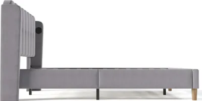 Produktbild von Flieks Polsterbett 140x200cm mit USB und Typ C, Jugendbett Kinderbett mit Lattenrost, Doppelbett Holzbett Klassische Betten, Leinen, Grau