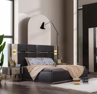 Produktbild von Doppelbett Komplette Schlafzimmermöbel Bett Nachttische Grau 3tlg