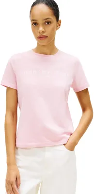Produktbild von Tommy Hilfiger Damen T-Shirt Kurzarm Logo Rundhalsausschnitt, Rosa (Bonita Pink), XXS – Pink (Bonita Pink)