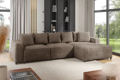 Produktbild von Ecksofa Designersofa Sofa MEGAN in Stoff Poso Cappuccino Ottomane Rechts