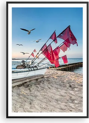 Produktbild von Gerahmtes Poster - Schwarzer Rahmen - £ódŸ Küste Möwen - 70x100 cm - Wand Bild - Wanddeko - Wandbilder - Kunstposter - Wandposter - Bilderrahmen - Bilder - Kunstdruck - P2BPA70x100-4779