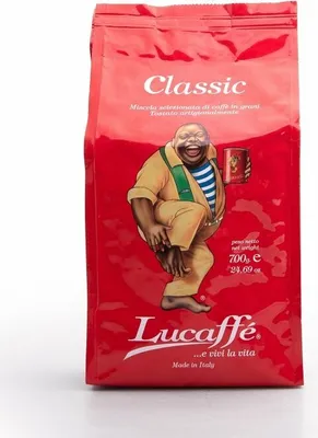 A bag of Lucaffe Classic coffee beans.