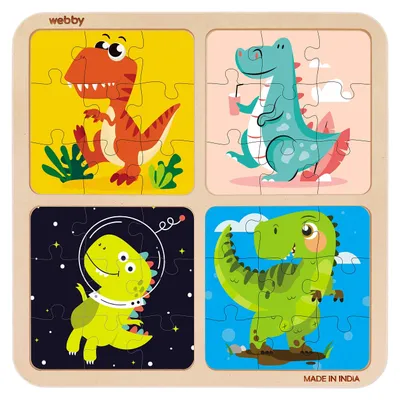 Produktbild von Webby 4-in-1 Dinosaurier-Holzpuzzlespielzeug für Kleinkinder | Pädagogisches Puz