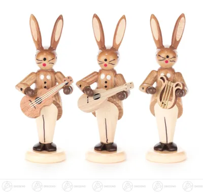 Produktbild von Hasentrio mit Gitarre, Mandoline und Lyra, natur Höhe = 8cm NEU