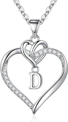 Image de TINGN Chaîne Saint-Valentin Cœur Collier Femme Or 14K Zirconia Lettres Argent