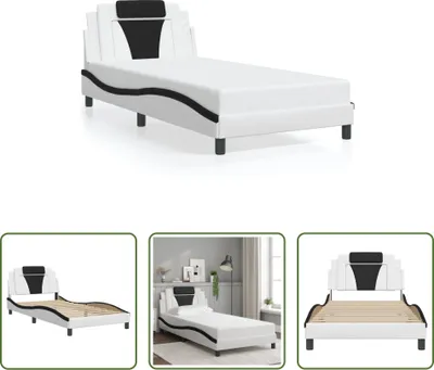 Produktbild von The Living Store Bettgestell mit Kopfteil Weiß und Schwarz 100x200 cm Kunstleder