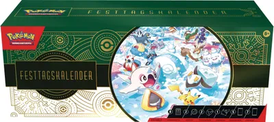 A Pokemon themed advent calendar box with festive winter-themed artwork.