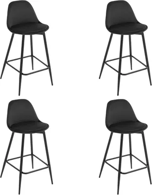 Produktbild von Klihome Barhocker, Küchenhocker Samt, mit Fußstütze, gepolstert, Metallbeinen, Schwarz