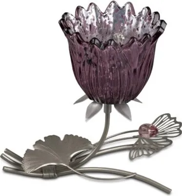 Produktbild von 1 Stueck Teelichtleuchter Leuchter  Kerzenstaender Tischlicht 1flm. 18cm Bluete beere aus Metall
