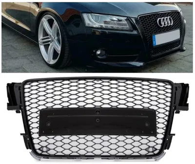 Kühlergrill Sportgrill Waben Schwarz Kennzeichen Halter für Audi A5 8T 2007-11 – Produktansicht