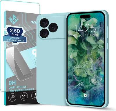Produktbild von Hülle für Apple iPhone 17 Pro Max mit 9H Displayglas Displayschutz Plus Case Cover Bumper Silikon Softgrip Schutzhülle Farbe: Hellblau