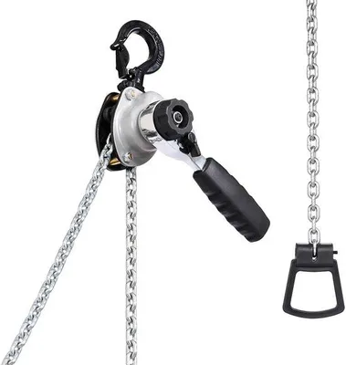 Immagine prodotto di Leva per catene di sollevamento manuale, capacità di carico 500 kg, altezza di sollevamento 3 metri, catene in acciaio G80, sistema a doppio gancio, gancio girevole a 360°, ideale per magazzini, cantieri e garage