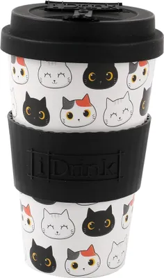 Produktbild von IDRINK®- RPET-Kaffeebecher mit Silikonverschluss 435 ml Becher Katzen