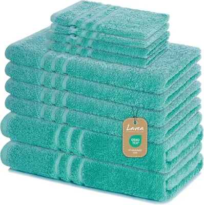 Produktbild von Lavea® Elena 10-teiliges Handtuch Set - 100% Baumwolle, 4x Handtuch + 2x Duschtuch + 2x Gästetuch + 2x Waschhandschuh, Bad & Gäste, Türkis