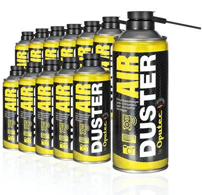 Produktbild von Oputec 12x 400ml Druckluftspray Air Duster Tastatur Reiniger Druckluftreiniger für PC, Laptop, Kamera, Drucker mit Sprührohr