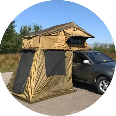 Immagine prodotto di Tenda da tetto per auto Tenda da tetto Soft Case Khaki con telo esterno e luce LED. 163x125x126cm con tenda.