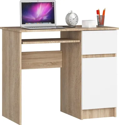 Produktbild von PC-Schreibtisch AKORD PIKSEL rechts Sonoma-Eiche Front Weiß B90 x H77 x T50 cm