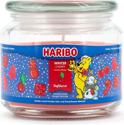 Obrázek produktu pro Vonná svíčka Haribo™ Winter Cherry, vonná svíčka ve skleněném kelímku, 300 g, doba hoření 50 hodin
