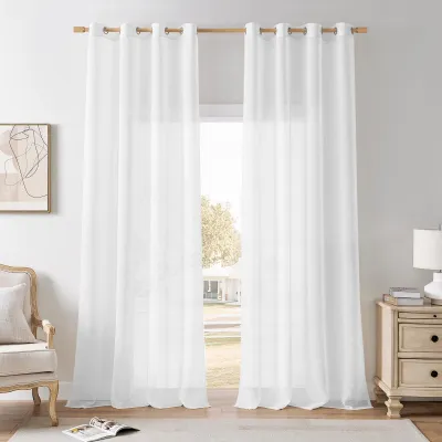 2er-Set weiße Vorhänge, 240x140 cm, Leinenoptik, halbtransparent
