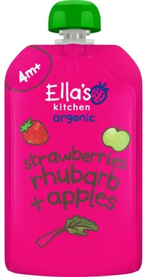 Produktbild von Ella's Kitchen Aardbeien Rabarber & Appels Babybrei 4m+ 120g