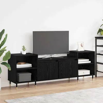 Image de Maison Exclusive - Meuble TV, dimensions 160 x 35 x 55 cm, finition noire imitation chêne, fabriqué en panneaux de particules