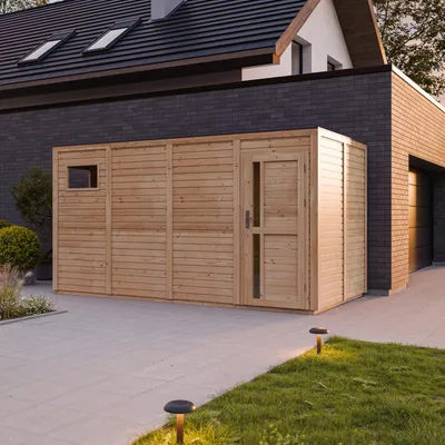 Image de Abri de Jardin en Bois 8,16 m², Cabane de Jardin Extérieur, Parois 17 mm, Cabanon de Jardin pour Outils et Vélo avec Portes en Bois Massif, TIMBELA M327F1