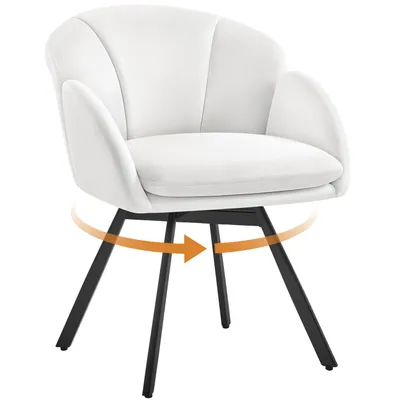 Produktbild von Yaheetech Drehstuhl, Weiß, drehbar mit doppeltem Sitzkissen in Blütenblattform, samtiges Boucle-Gewebe, für Schreibtisch, Büro & Schminktisch, Gesamt: 57x61x75 cm (BxTxH), Sitz: 45x45x48,5 cm, max. 136 kg Belastbarkeit