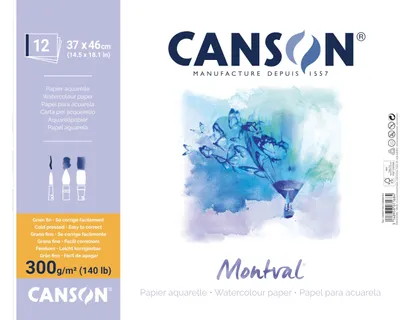 Zdjęcie produktu dla CANSON Montval, blok spiralny z papierem akwarelowym, drobnoziarnisty, 300 g/m², 12 arkuszy, format 37
