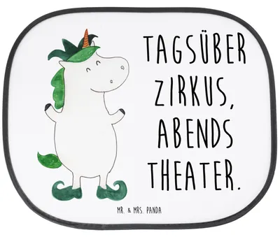 Produktbild von Mr. & Mrs. Panda Sonnenschutz Auto Fenster Einhorn Joker - Weiß - Geschenk, Gaukler, für Autoscheiben, Unicorn, Hofnarr, Autosonnenschutz, Einhörner, Mittelalter