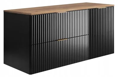 Produktbild von Rodan Waschbeckenunterschrank 100cm - Hängend - Geriffelt Schwarz - braune Platte - FLOW