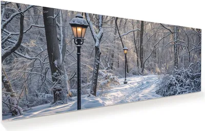 Produktbild von Glasbild 100x40cm in XXL für Wohnzimmer, Schlafzimmer Motiv Verschneiter Waldweg