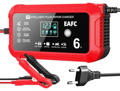 Obrázok produktu pre Nabíjačka batérií, 12V, 6A, s technológiou pulznej opravy, LCD displej, červená