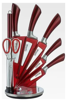 Produktbild von 8-teiliges Profi-Messer-Set mit Messerblock, Selbstschärfende Küchenmesser aus Edelstahl in Rot