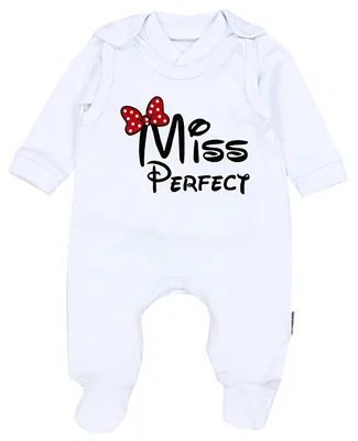 Produktbild von TupTam Baby Mädchen Jungen Strampler mit Langarmshirt Aufdruck Spruch 2 teilig, Farbe: Miss Perfect Weiß, Größe: 56
