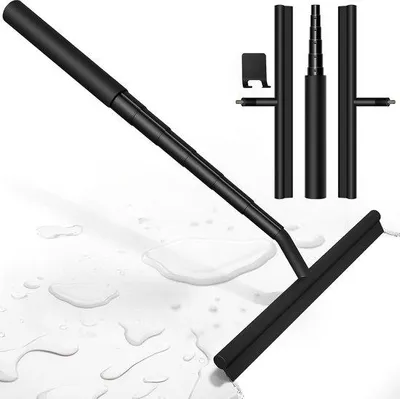Produktbild von Bodenabzieher mit Teleskopstiel - Ausziehbarer Silikon-Abzieher - Wasserabzieher für Dusche, Badezimmer und Fenster - Für Duschtüren, Spiegel/Böden