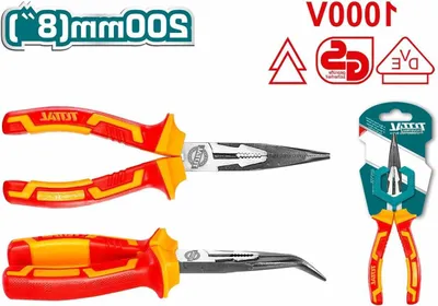 Productafbeelding van Geïsoleerde Punttang - Gebogen Tang Elektrisch - Elektrische Werkzaamheden - VDE Gecertificeerd - 200 mm - Rood en Geel