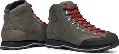Graue Lifestyle-Schuhe für Damen von Scarpa mit roten Schnürsenkeln und griffiger Sohle.