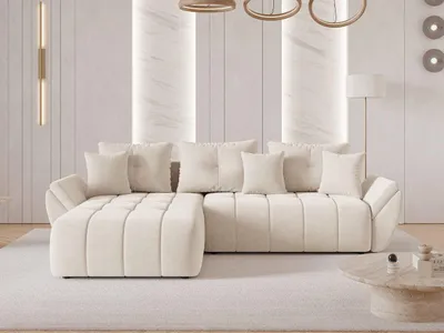 Produktbild von GrainGold Ecksofa L-Form Decor - Ecksofa mit Schlaffunktion, Bettkasten - Moderne Ecksofa, Wohnzimmer Sofa - Eckcouch mit Velvet-Stoff - Beige