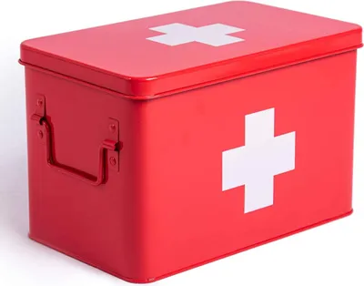 Produktbild von Theo&Cleo Medizinbox Metall, Erste Hilfe Kasten Koffer Schrank, Arzneischrank Medizinkoffer Retro, Medizinschrank Groß XXL, 32 * 19 * 20 cm (Rot)