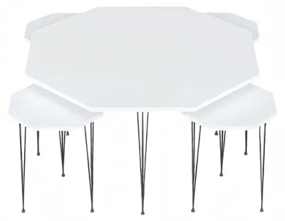 Produktbild von Eleganter weißer Holztisch mit modernem Design und Beistelltischen
