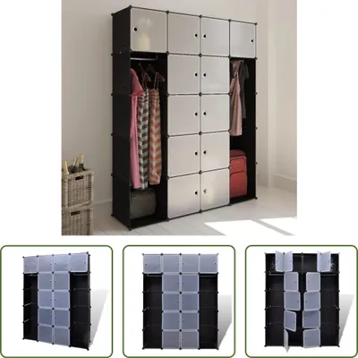 Obrázok produktu pre The Living Store Modulárna skriňa so 14 priehradkami čierna/biela 37x146x180,5cm