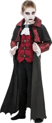 Produktbild von Vampir Kinderkostüm mit Umhang und Jabot | Schwarz Rot Größe: 140