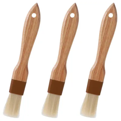 Produktbild von 3-teiliges Set aus Naturhaar-Gebäckpinseln, Grillpinseln, Küchenpinseln mit Silikonborsten, Ölpinseln, Brotpinseln, Grillbürsten, Kochpinseln zum Backen und Grillen, Rühren, Kochen, für Saucen und Marinaden.